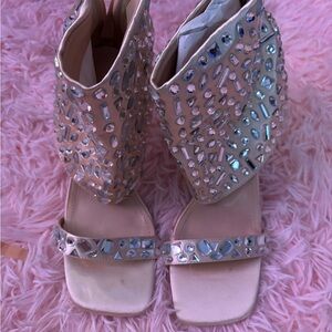 Fashion Nova Pink Crystal Embellished Heels